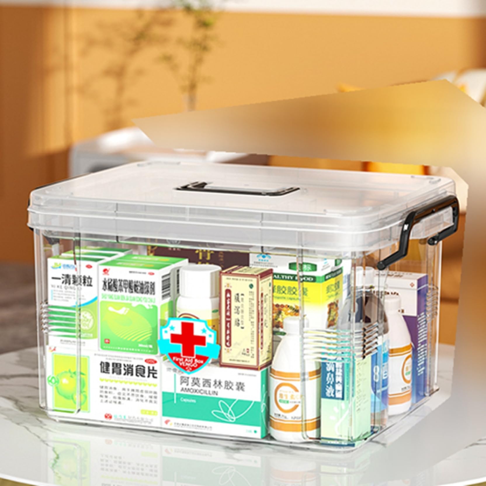 Amazon.co.jp: 救急箱 薬箱 薬ケース お薬 箱 2層 クリアボックス 透明